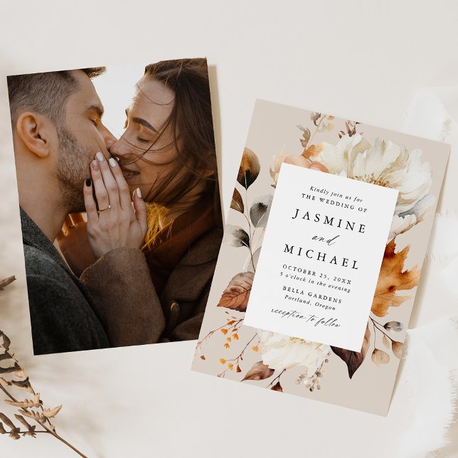 Invitación Rústico Boda de fotos de marco floral de otoño (Subido por el creador)