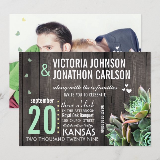 Invitación Rústico Boda de galletas y galletas de la madera d (Anverso / Reverso)