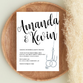 Invitación Rústico Boda de gancho de pesca anillo negro y bla