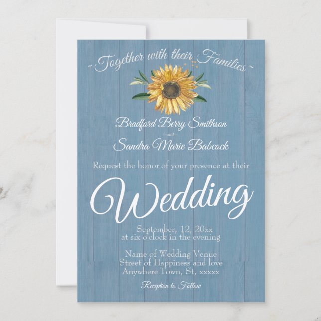 Invitación Rústico Boda de girasol de la madera del granero a (Anverso)