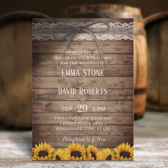 Invitación Rústico Boda de girasoles de encajes y gemelos (Subido por el creador)