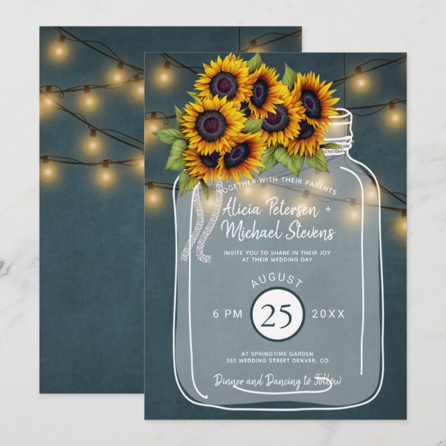 Invitación Rústico boda de girasoles de pizarra (Anverso / Reverso)
