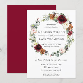 Invitación Rústico Boda de guirnaldas florales de Naranja de 