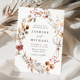 Invitación Rústico Boda de guirnaldas florales de otoño