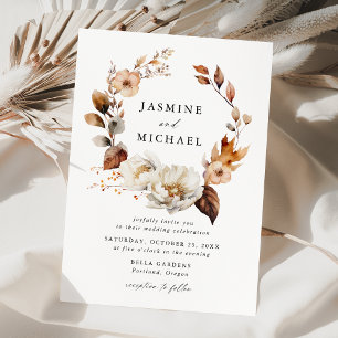Invitación Rústico Boda de guirnaldas florales de otoño