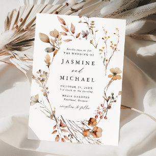 Invitación Rústico Boda de guirnaldas florales de otoño