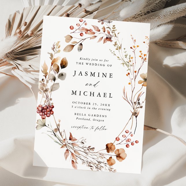 Invitación Rústico Boda de guirnaldas florales de otoño (Subido por el creador)