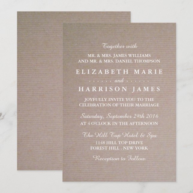 Invitación Rústico Boda de Kraft (Anverso / Reverso)