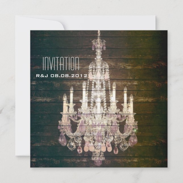 Invitación Rústico boda de la lámpara de araña de madera de g (Anverso)