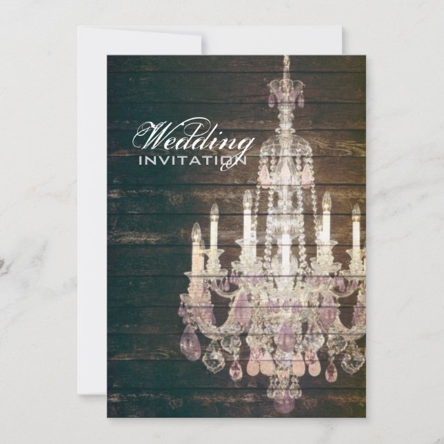 Invitación Rústico boda de la lámpara de araña de madera de g (Anverso)