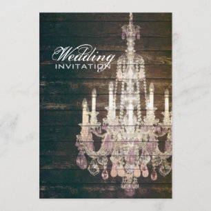 Invitación Rústico boda de la lámpara de araña de madera de g
