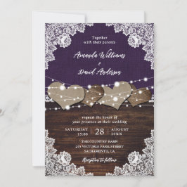 Invitación Rústico Boda de la leña morada de la leña