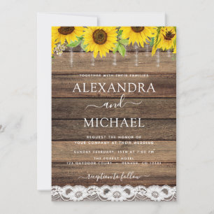 Invitación Rústico Boda de la Madera Rústica del Girasol