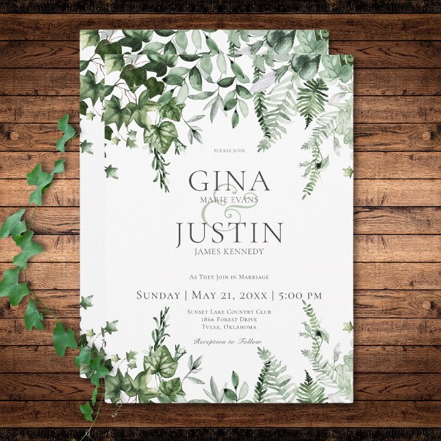 Invitación Rústico Boda de la vegetación marfileña y salvia (Rustic Ivy & Sage Greenery Wedding Invitation)