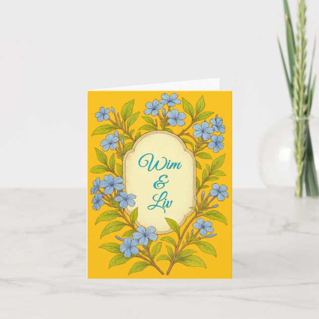 Invitación Rústico boda de lino azul de estilo floral (Anverso)