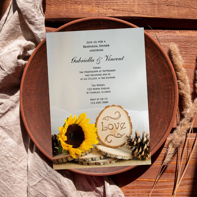 Invitación Rústico Boda de madera de girasol Cena (Subido por el creador)