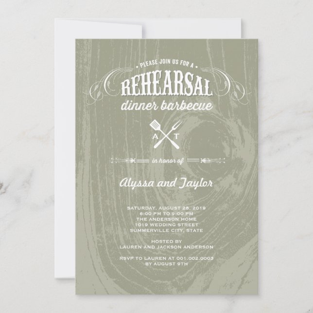Invitación Rústico Boda de madera ensayo Cena Fiesta de barba (Anverso)