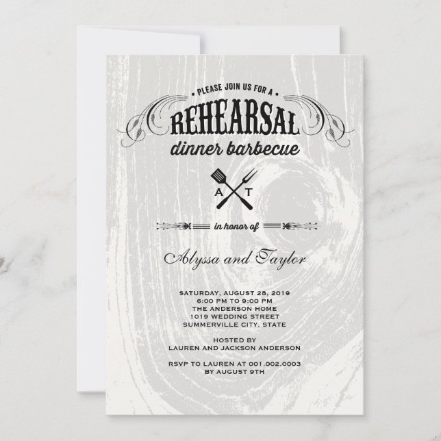 Invitación Rústico Boda de madera ensayo Cena Fiesta de barba (Anverso)