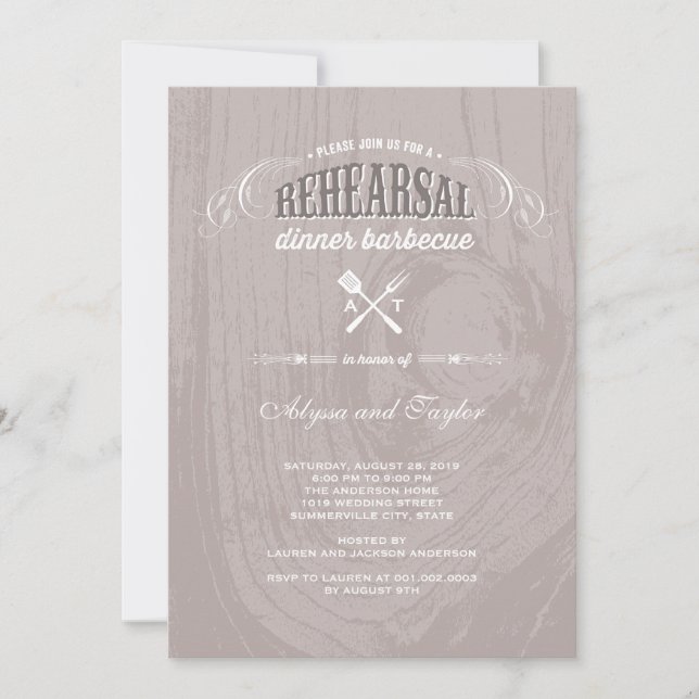 Invitación Rústico Boda de madera ensayo Cena Fiesta de barba (Anverso)