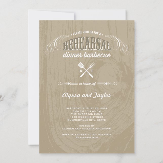 Invitación Rústico Boda de madera ensayo Cena Fiesta de barba (Anverso)