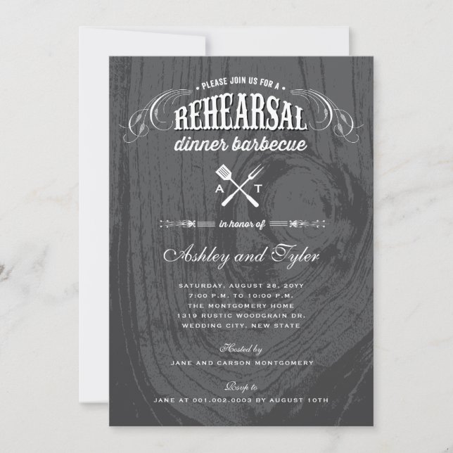 Invitación Rústico Boda de madera ensayo Cena Fiesta de barba (Anverso)