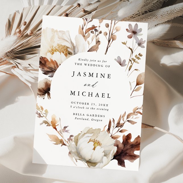 Invitación Rústico Boda de marco de círculo floral de otoño (Subido por el creador)