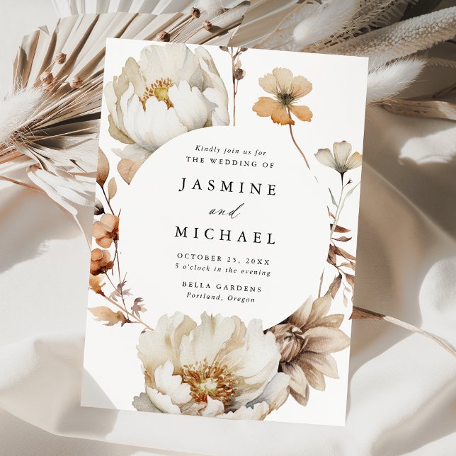 Invitación Rústico Boda de marco de círculo floral de otoño (Subido por el creador)