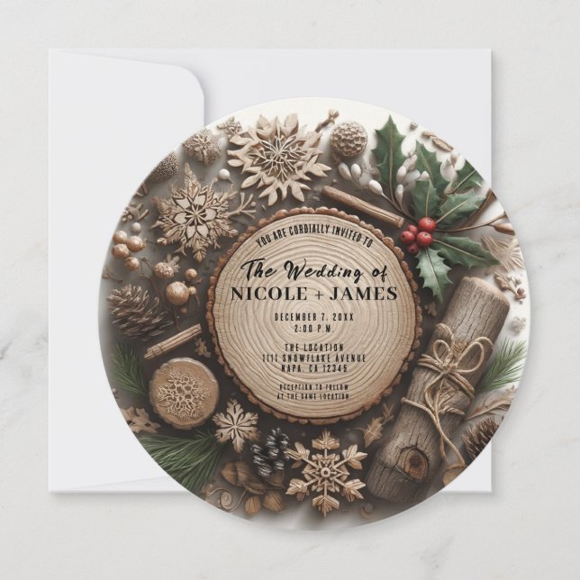 Invitación Rústico Boda de Navidades de vacaciones de inviern (Anverso)