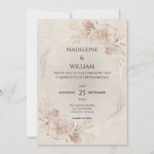 Invitación Rústico Boda de Rosas Rosa y Flores Silvestres