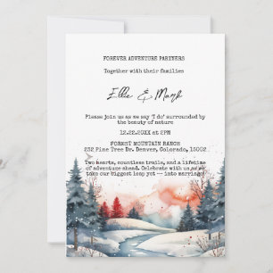 Invitación Rústico Boda del atardecer del bosque de invierno 