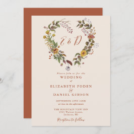 Invitación Rústico Boda del Corazón Floral del Otoño