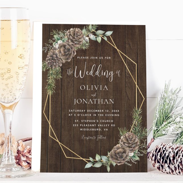 Invitación Rústico Boda del marco dorado de los pieles de inv (Subido por el creador)