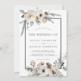 Invitación Rústico Boda del marco negro floral de pino de inv