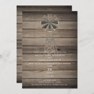 Invitación Rústico Boda del Molino Eólico De Madera Weathered