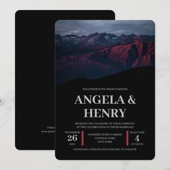 Invitación Rústico Boda del paisaje de las montañas marrones  (Anverso / Reverso)
