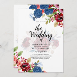 Invitación Rústico Boda floral azul borgoñés