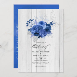 Invitación Rústico Boda floral azul y plateado