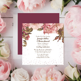 Invitación Rústico Boda floral borgoña