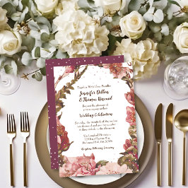 Invitación Rústico Boda floral borgoña