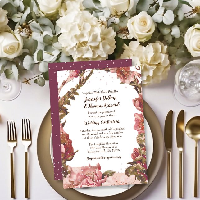 Invitación Rústico Boda floral borgoña (Subido por el creador)