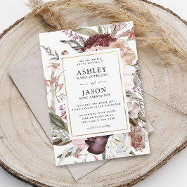 Invitación Rústico Boda floral Borgoña Boho