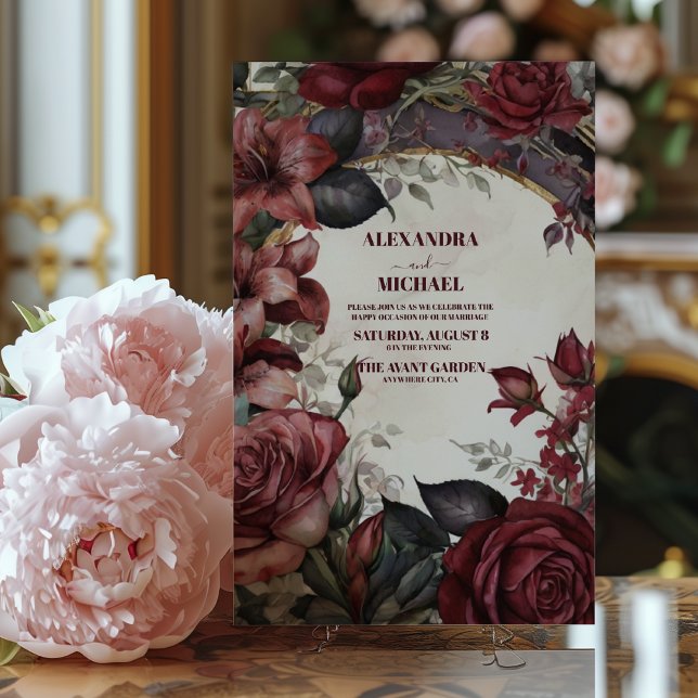 Invitación Rústico Boda floral de Borgoña (Subido por el creador)