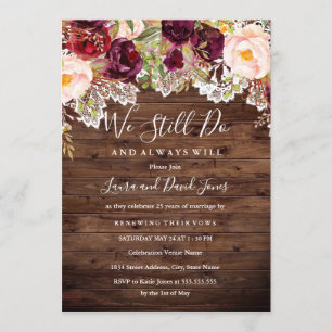 Invitación Rústico Boda floral de Borgoña promete renovación