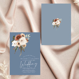 Invitación Rústico Boda floral de color azul turbio