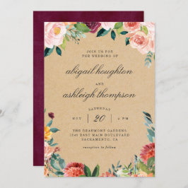 Invitación Rústico Boda floral de color burdeos de Rubor