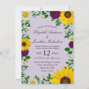 Invitación Rústico Boda floral de daisy de girasol