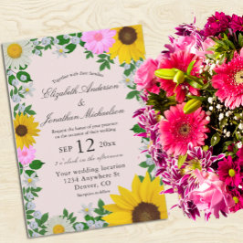 Invitación Rústico Boda floral de daisy de girasol