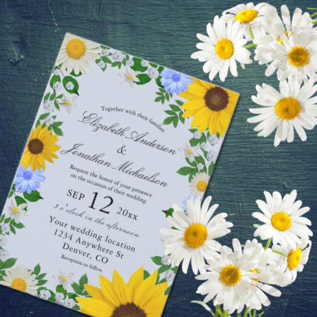 Invitación Rústico Boda floral de daisy de girasol (Subido por el creador)