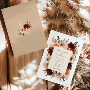 Invitación Rústico Boda floral de la caída de Borgoña