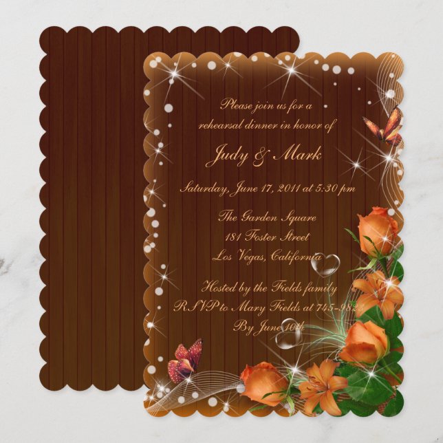 Invitación Rústico Boda floral de madera oscura Ensayo de cen (Anverso / Reverso)